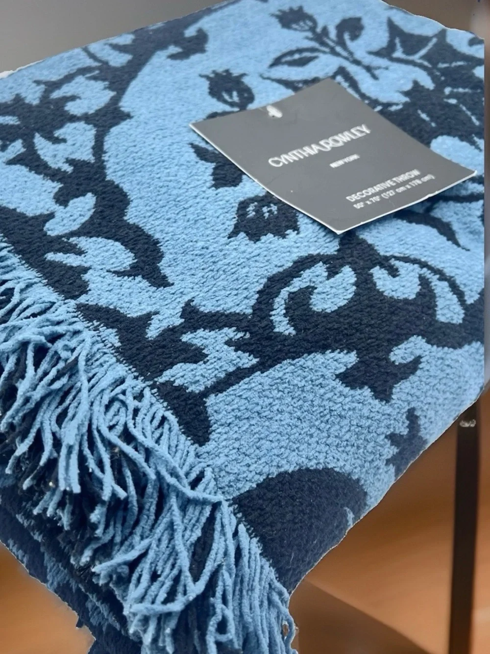 Cynthia Rowley Throw Blanket 50x70 Teal  Damask Spider Skull Raven Halloween